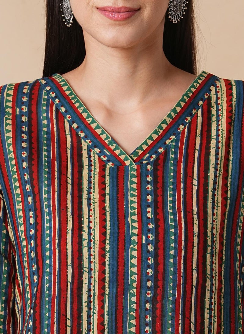 جلو باص جلوبس سنيكرز نسائي مارون مطبوع قطن نقي مستقيم كورتا مع بالازو - Image 5